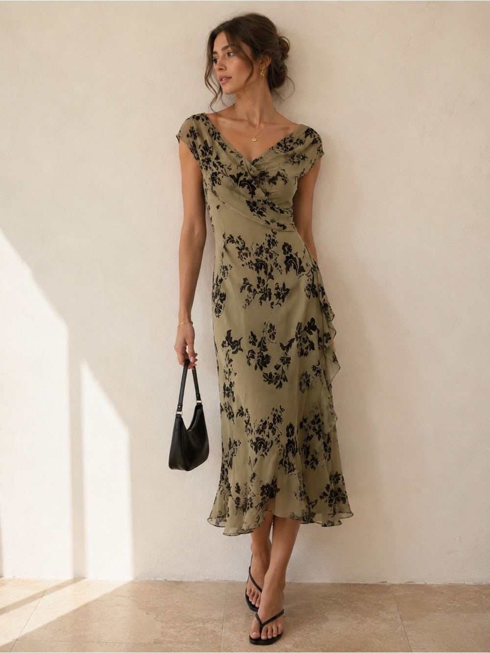 Vtg y2K David Warren NY 100% Silk Midi Dress Fairy Cocktail guest Wearing Siz 10